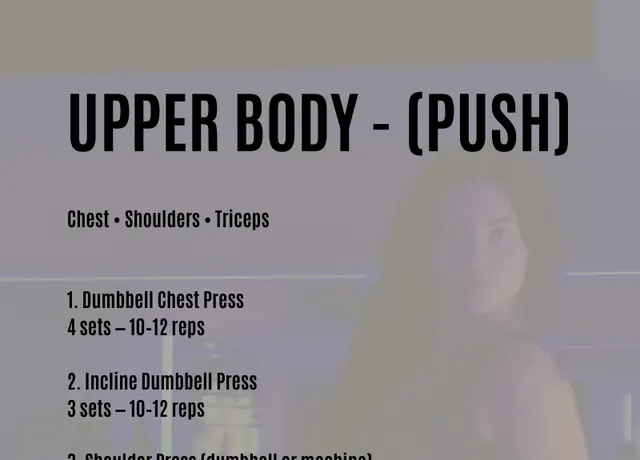 Top of page 9 of From Soft to Sculpted: the Upper Body Push workout for chest, shoulders and triceps.